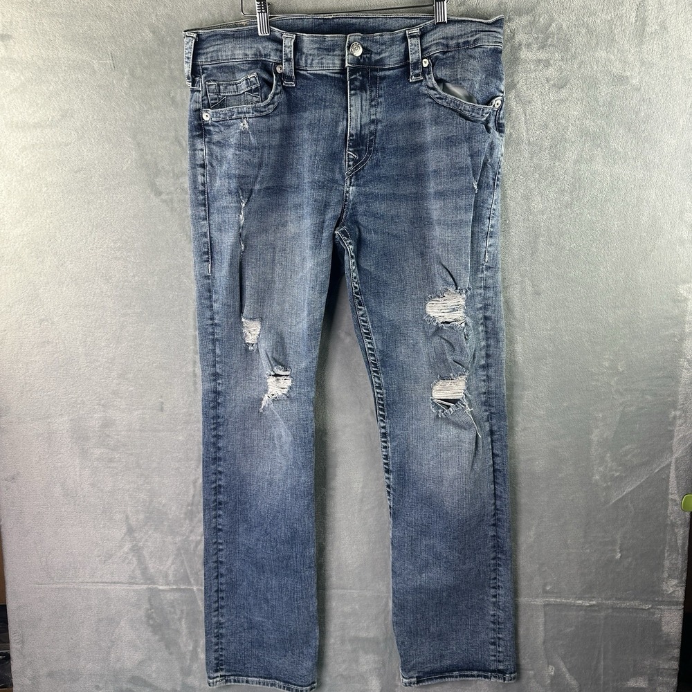 True Religion Distressed Jeans Men's Size 36 Blue Straight Denim Pants Y2K